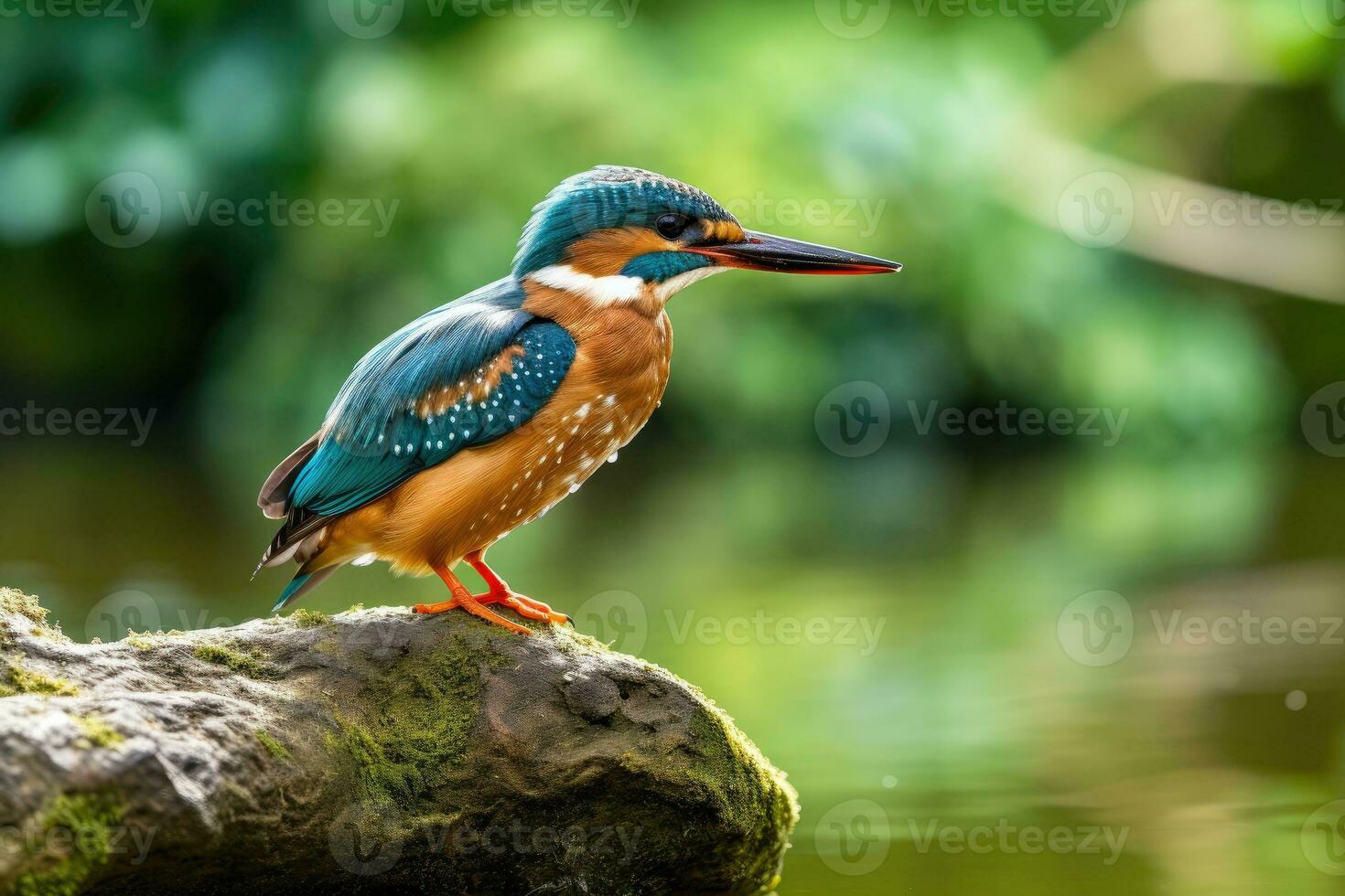 Kingfisher is relaxing on the rock. photo