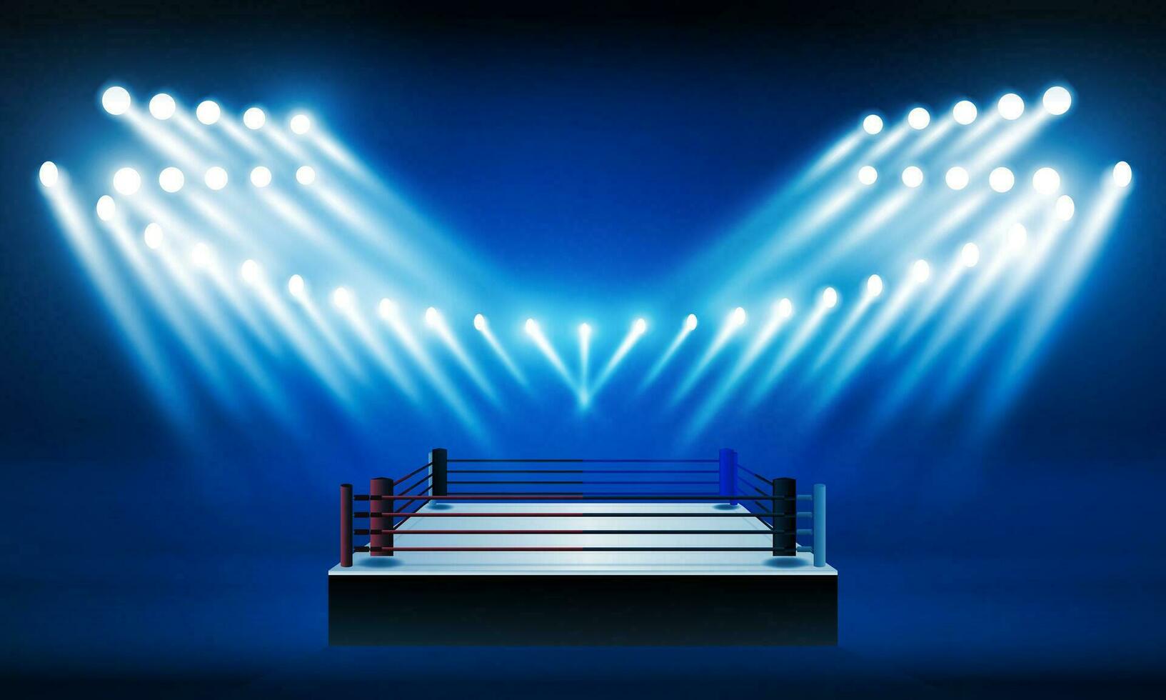 Boxing ring arena and spotlight floodlights vector design.