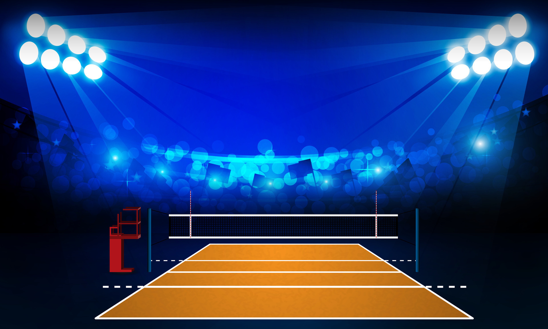 Volleyball court arena field with bright stadium lights design. Vector ...