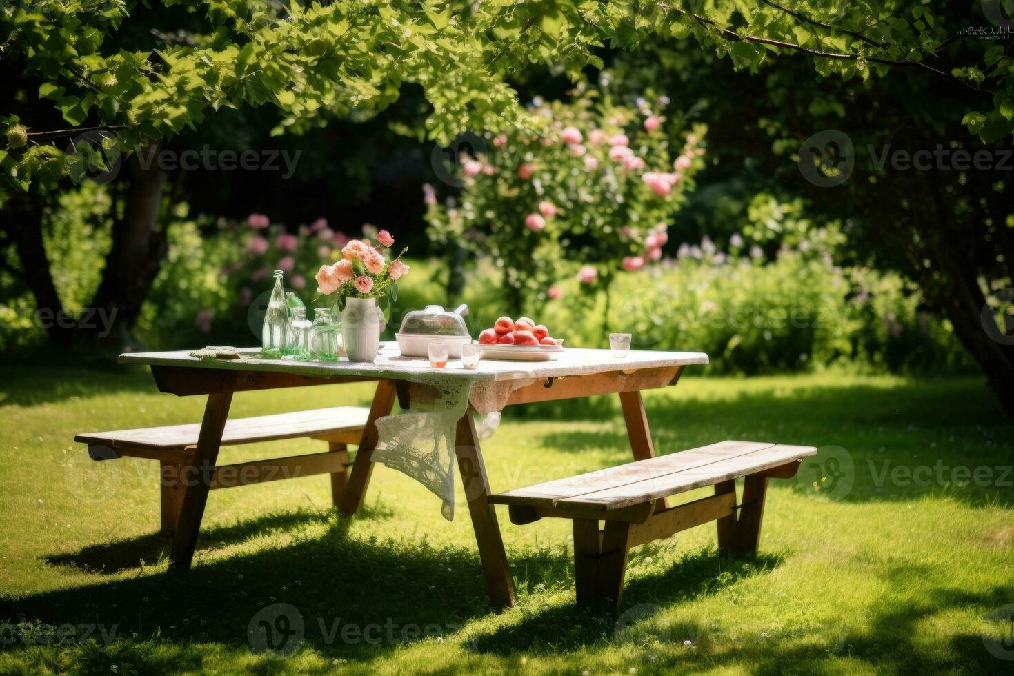 Picnic table in the garden photo