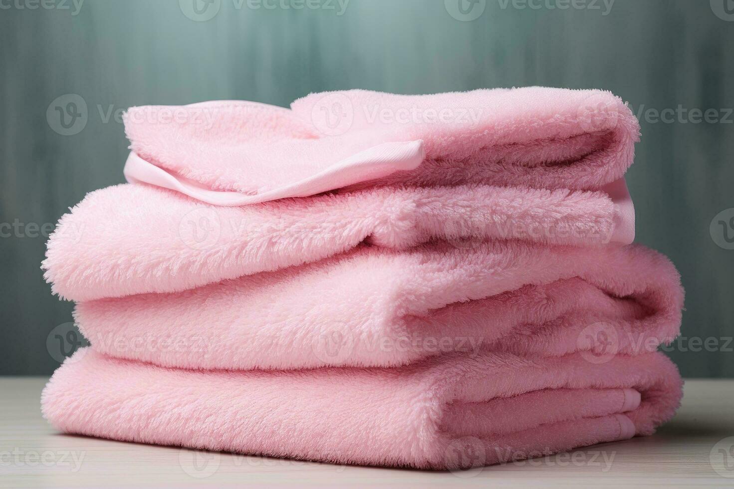 Folded pink towels. photo