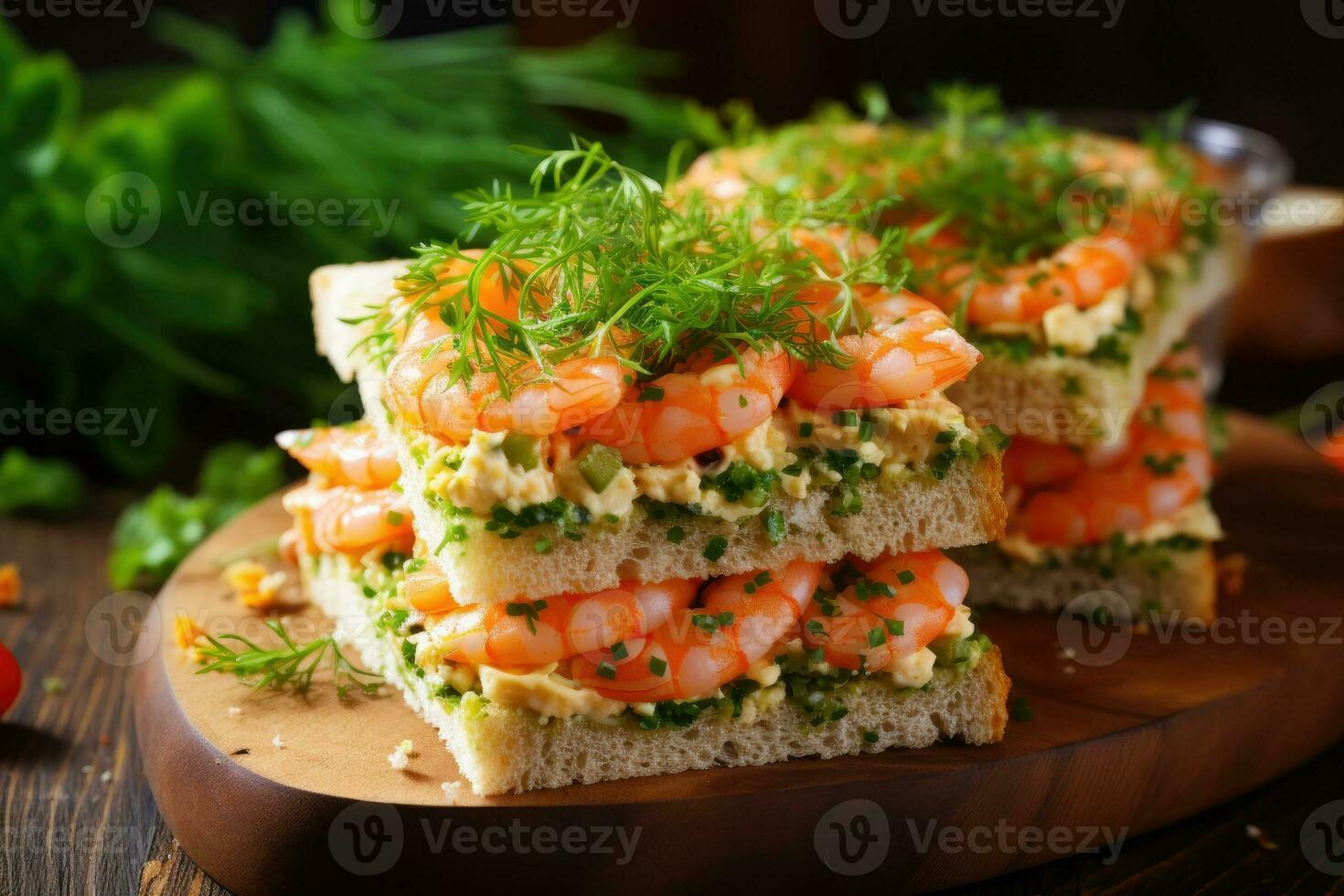 Delicious sandwiches with shrimps. photo