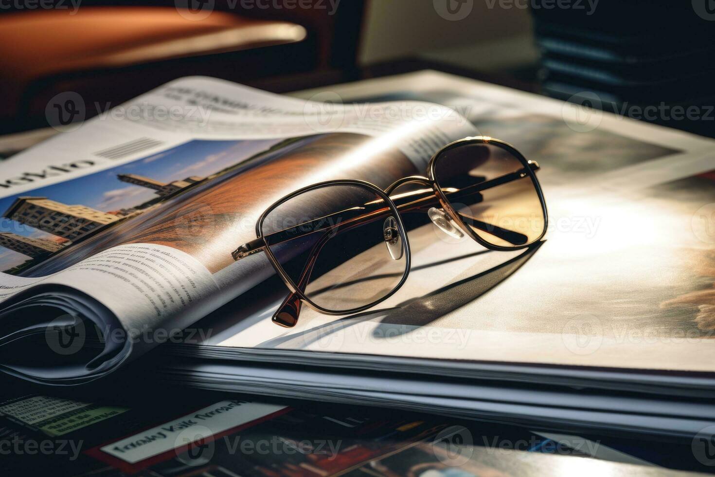 revistas en mesa con los anteojos. foto