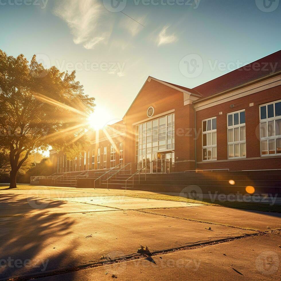 Exterior view of a typical American school. Generative AI photo