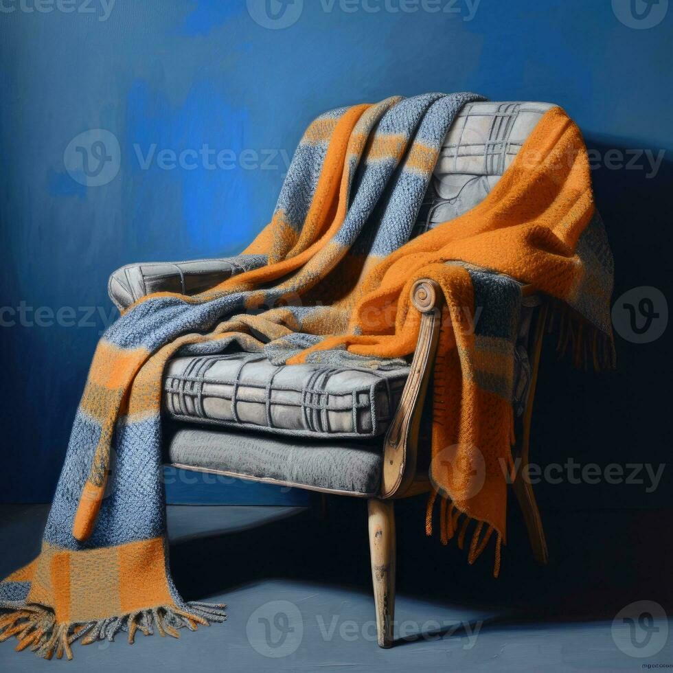 Cozy armchair with blanket photo