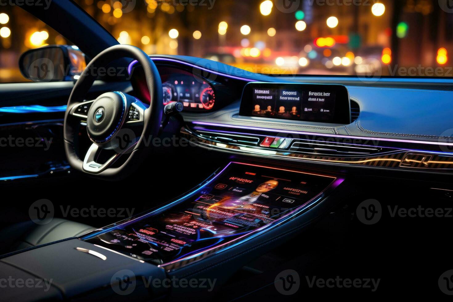 Technology on a new car dashboard. photo
