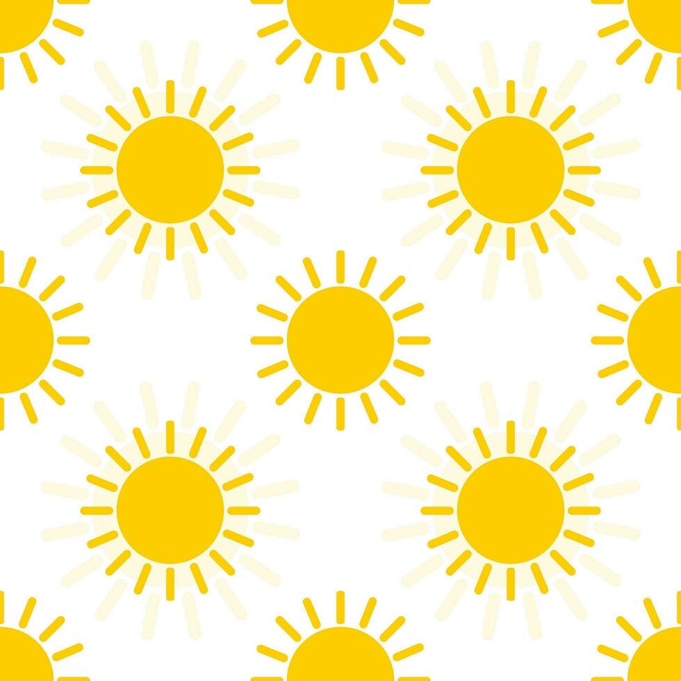 Yellow sun on a white background create a seamless pattern for fashion textiles. Vector. vector