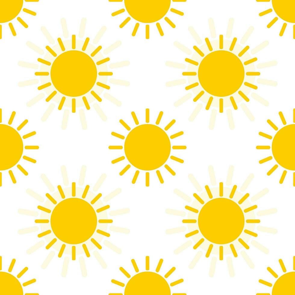 Yellow sun on a white background create a seamless pattern for fashion textiles. Vector. vector