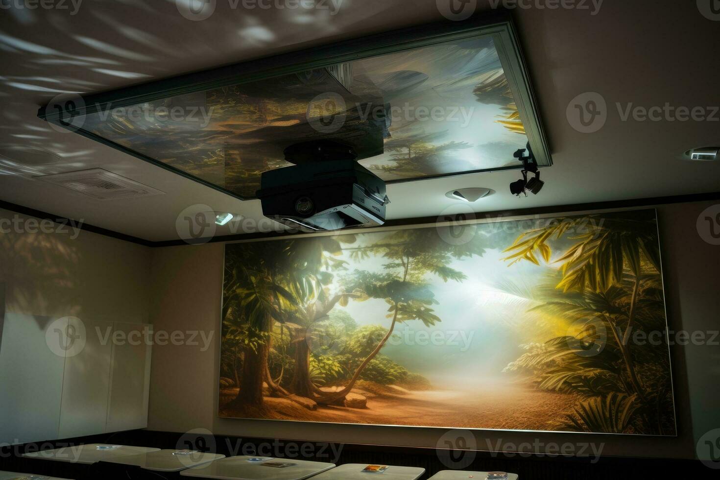 Overhead digital projector mounted on the ceiling of the boardroom. photo