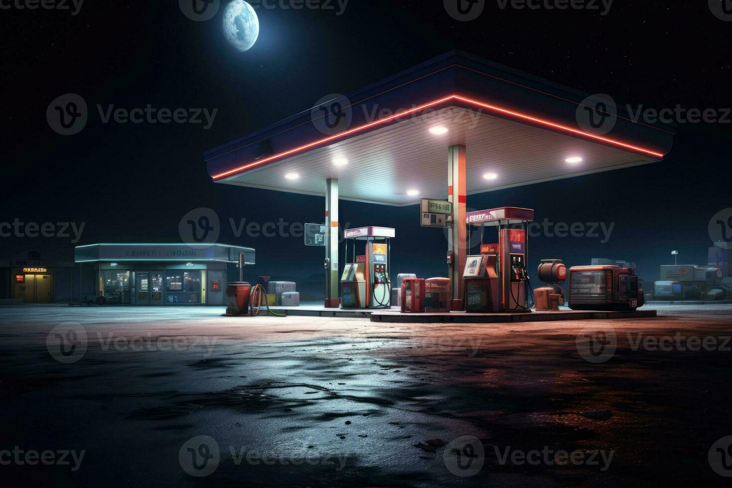 Empty petrol station at night photo