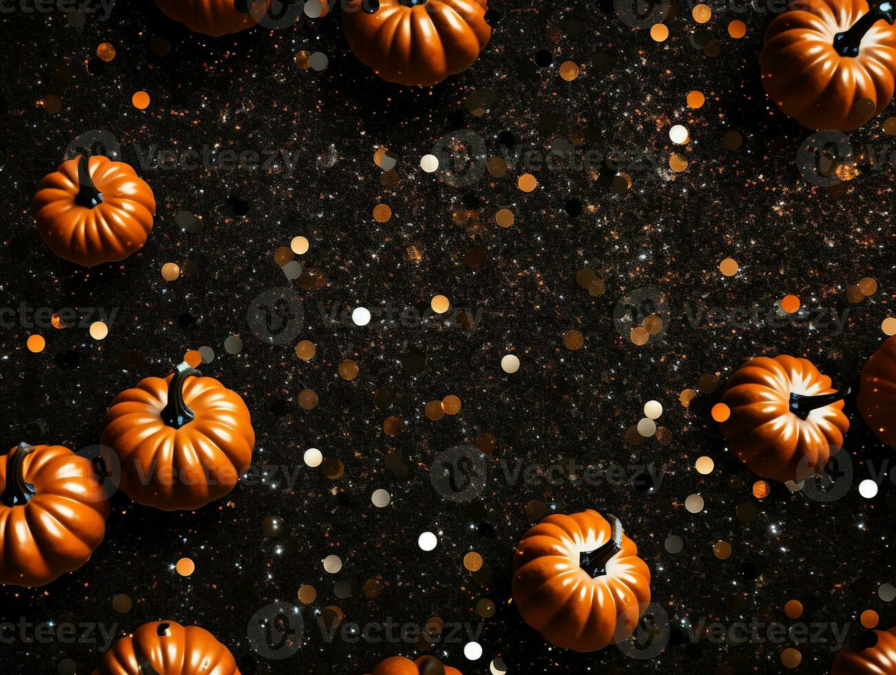 Abstract Halloween or Thanksgiving party invitation with glitter and sparkles on orange and black background. Generative AI photo