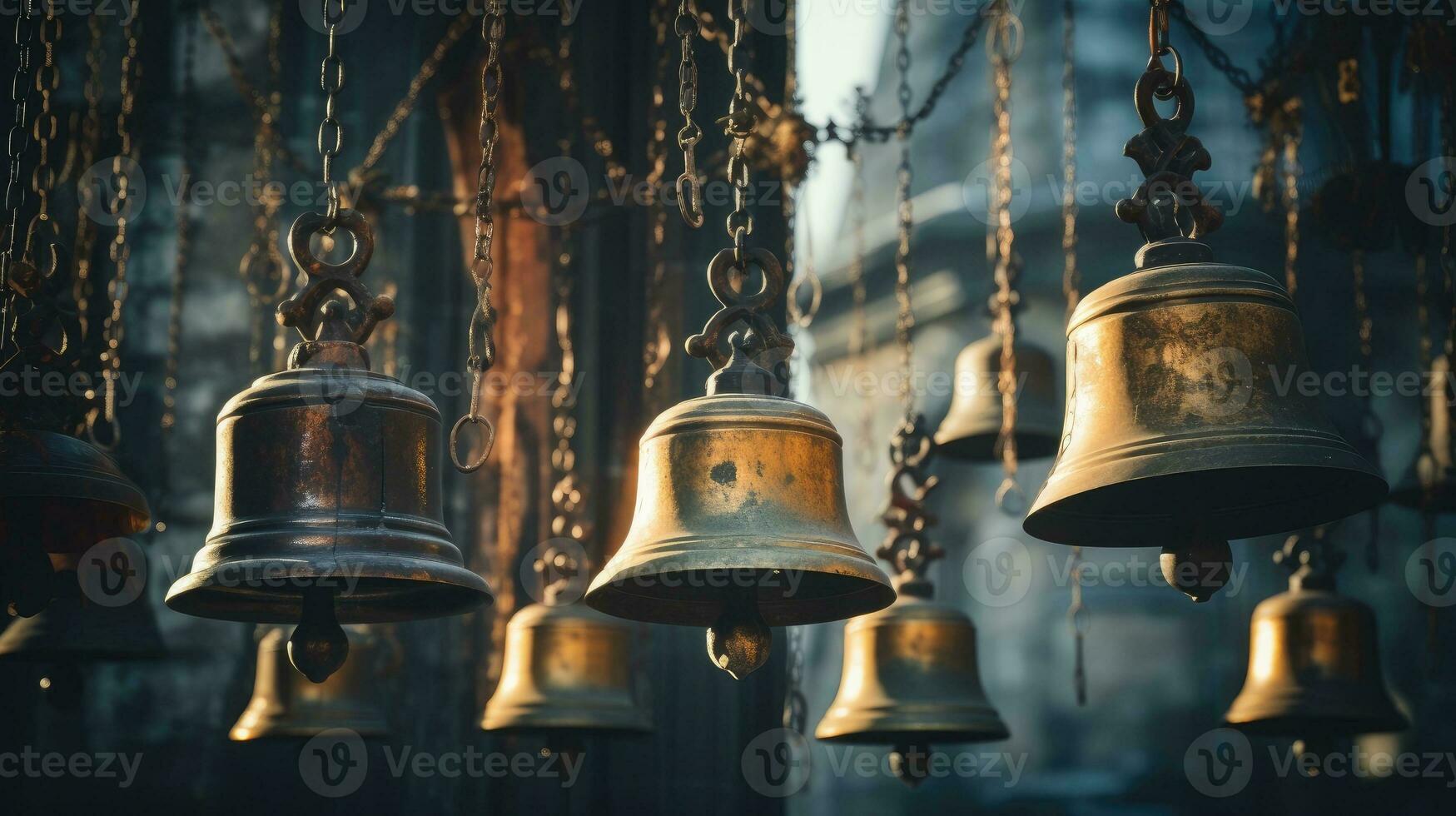 Old retro copper bells photo