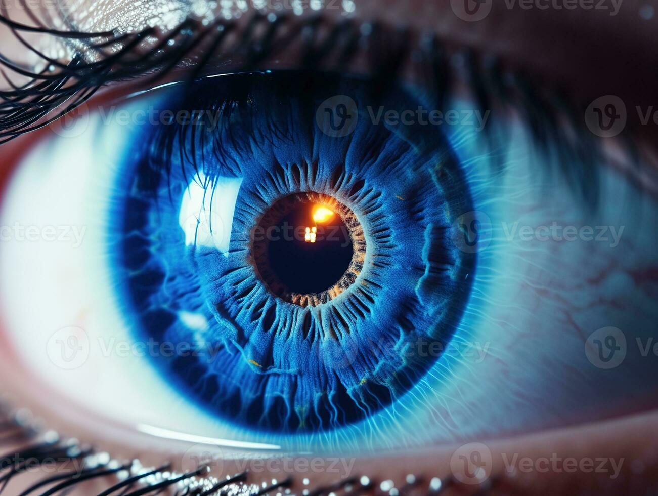Perfect blue eye macro in a sterile environment and perfect vision in high resolution. The vision of the future and healthy life concept. Generative AI photo