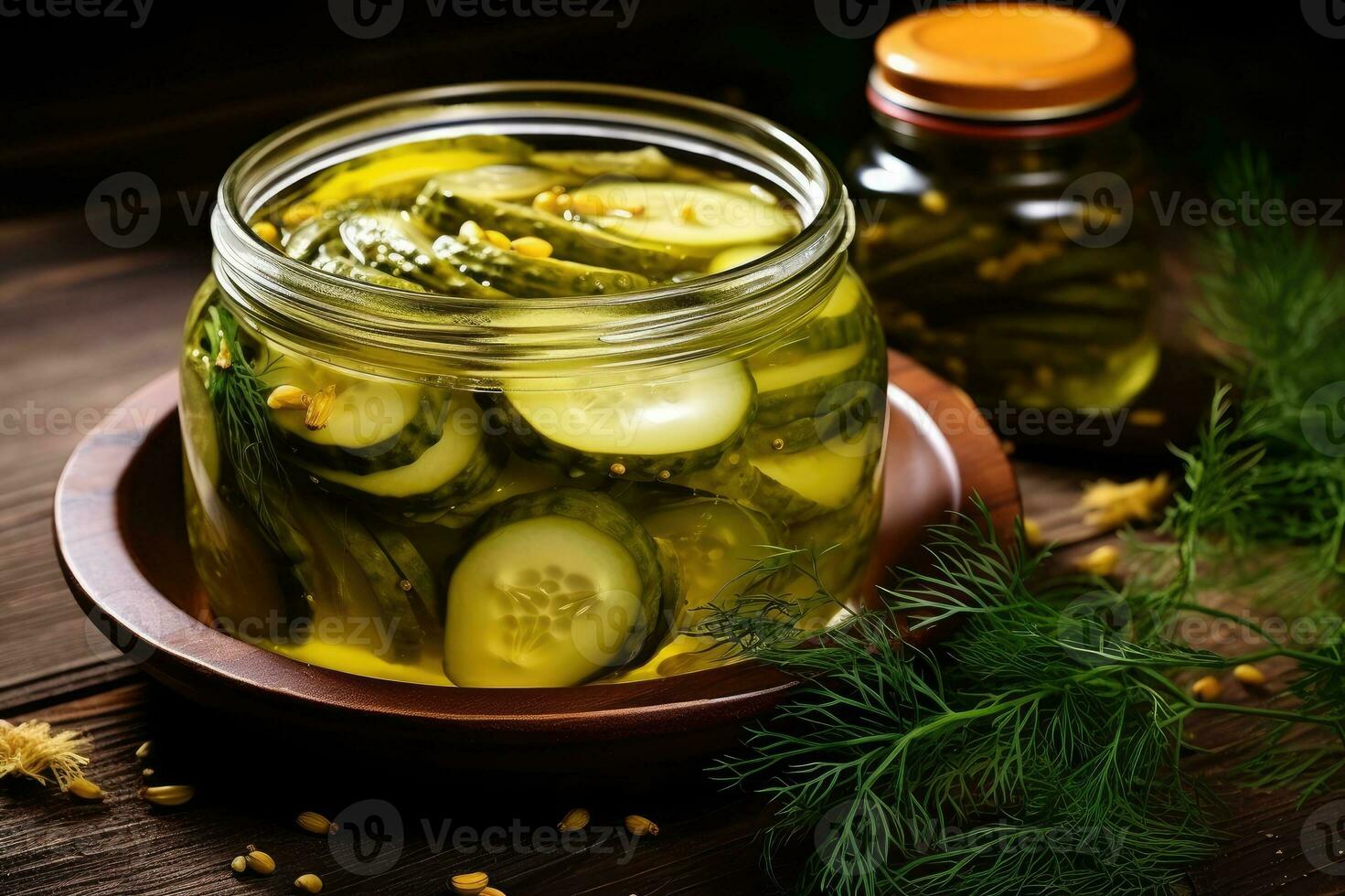 Homemade fermented pickled cucumbers in a jar. photo