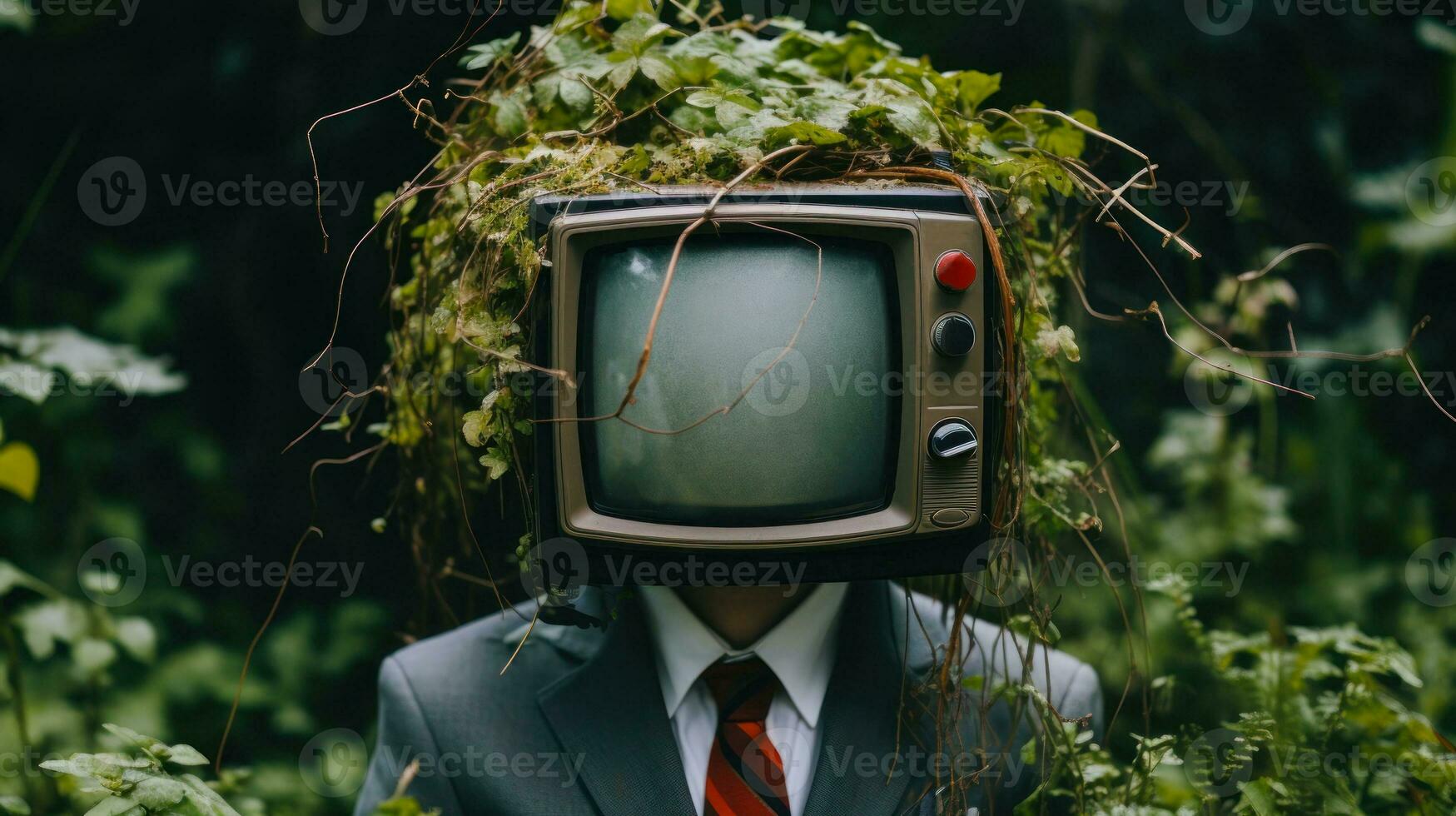 hombre con televisión en su cabeza generativo ai foto