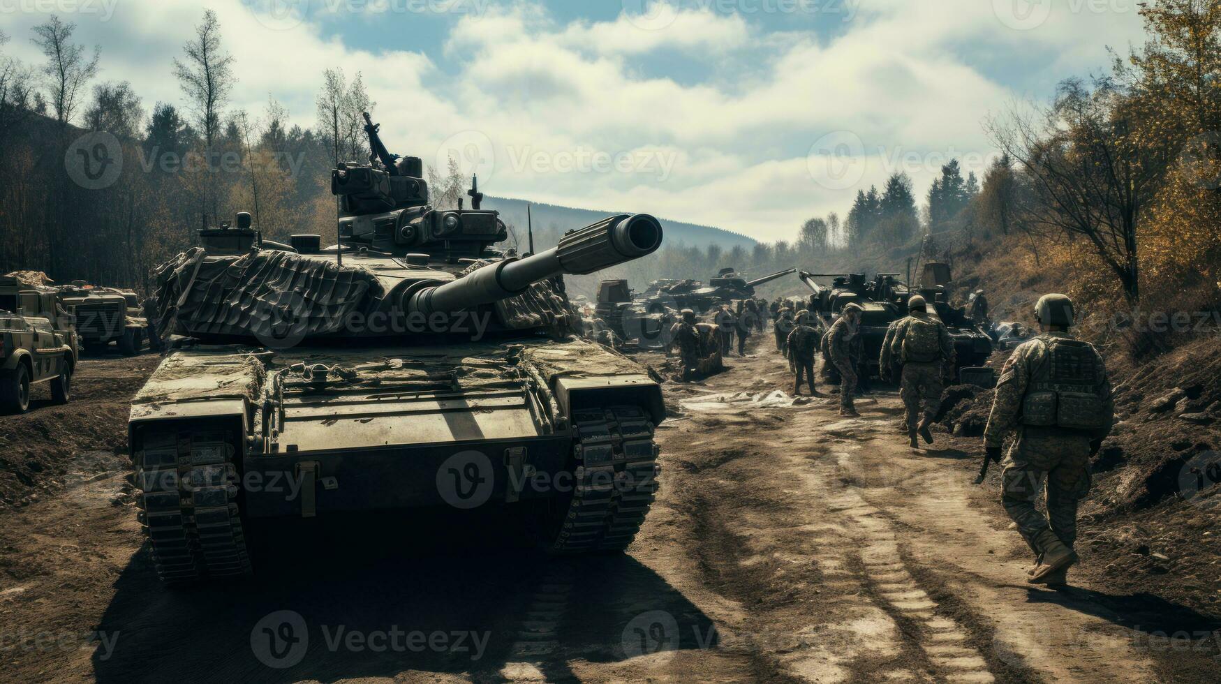 tank column advancing, invasion war generative ai photo