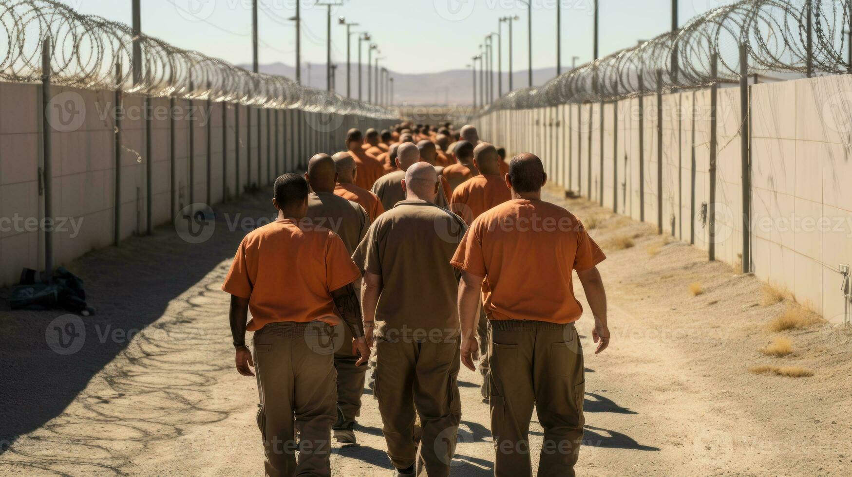 jailed criminals go for a walk, convicts prisoners generative ai photo
