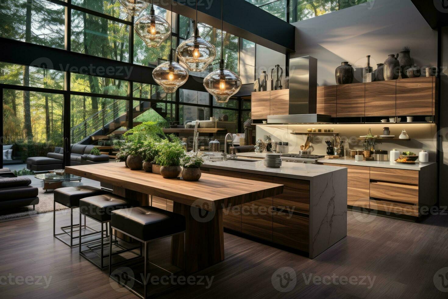 Kitchen and dining area in a large house photo