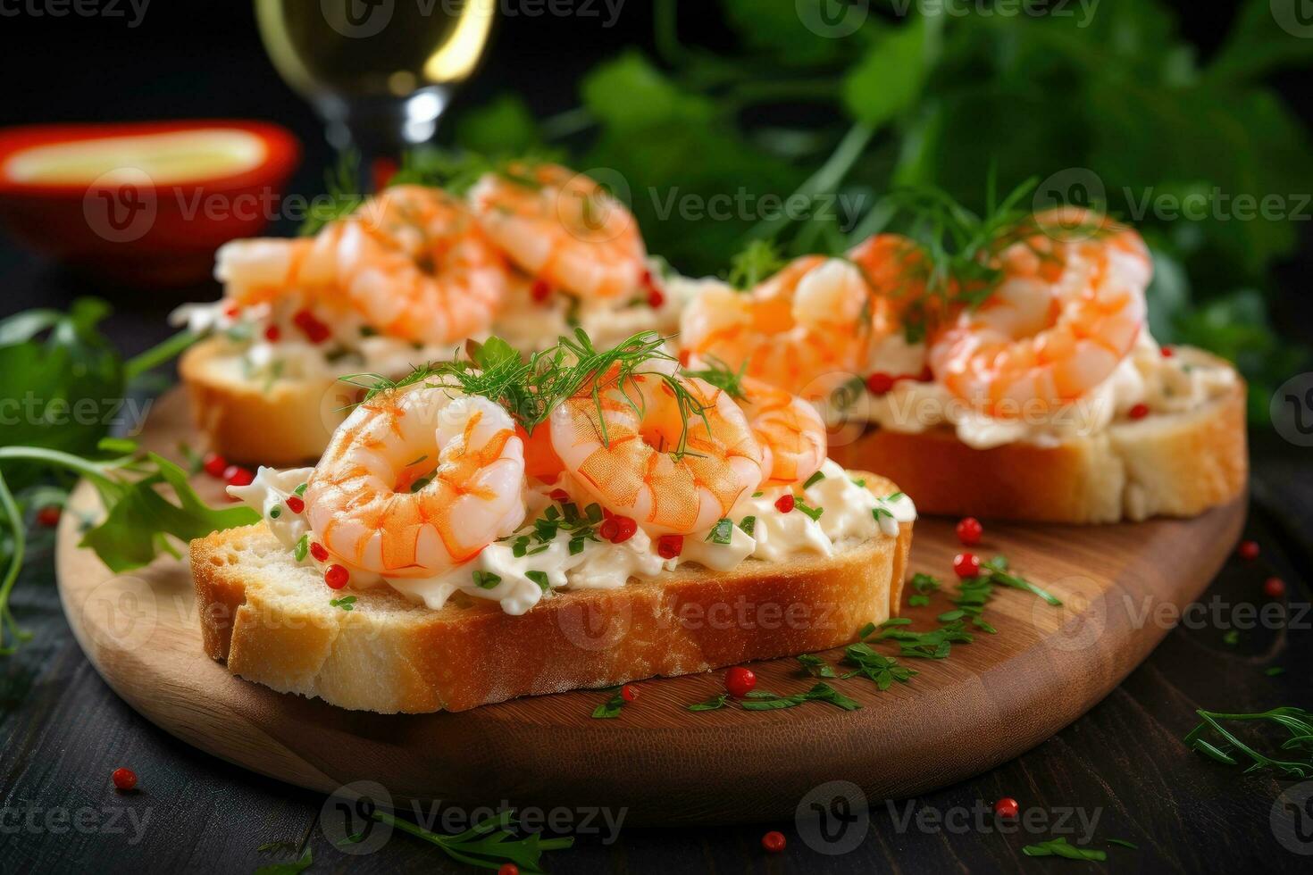 Delicious sandwiches with shrimps. photo