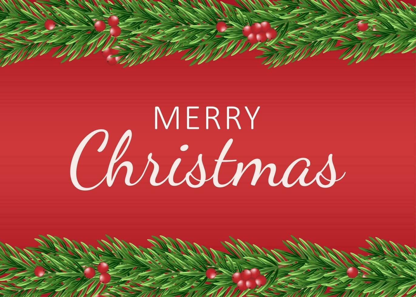 Vector Christmas banner. Background withborder of realistic looking Christmas tree branches decorated with berries and Christmas tree branches.