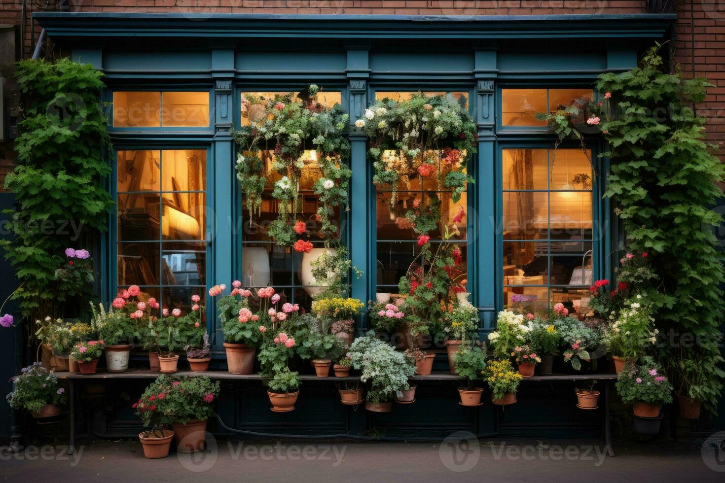 Beautiful blooming flowers in window boxes. photo
