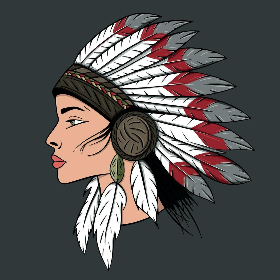 Illustration of Native american girl vector