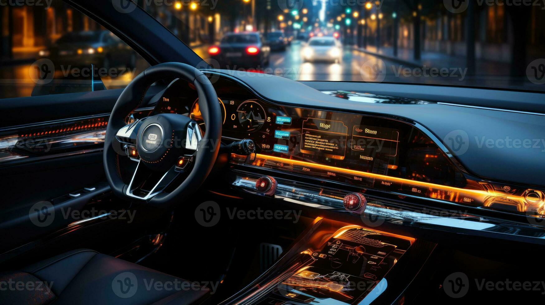 Technology on a new car dashboard. photo