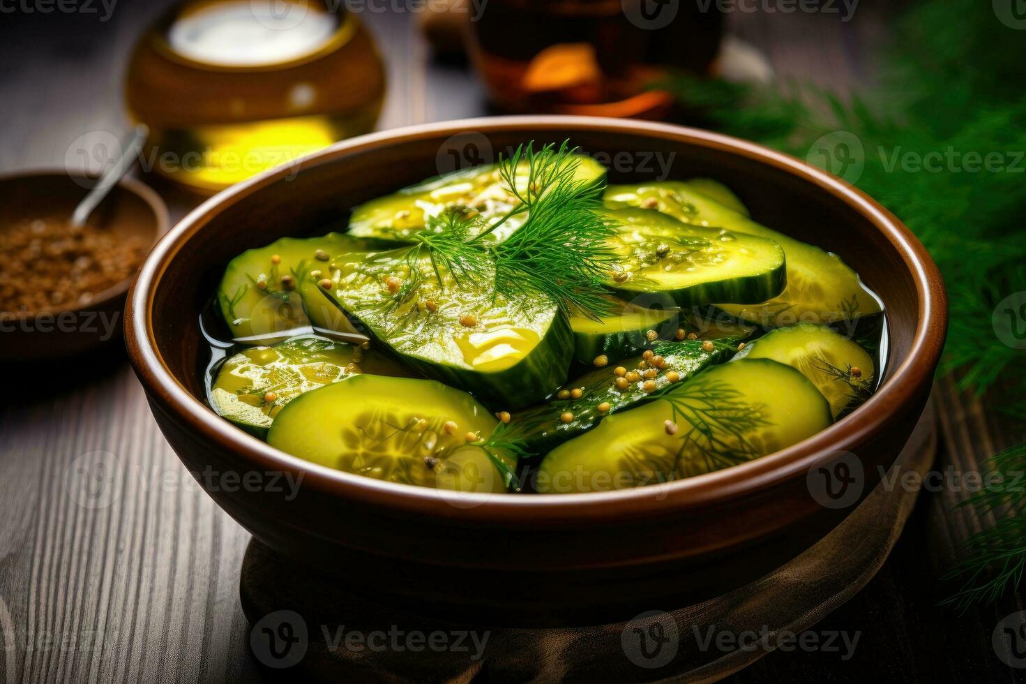 Homemade fermented pickled cucumbers in a plate. photo