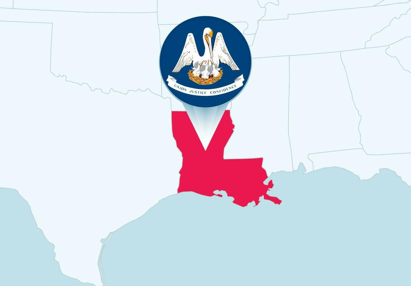 unido estados con seleccionado Luisiana mapa y Luisiana bandera icono. vector