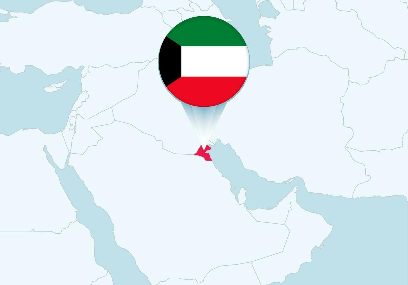 Asia con seleccionado Kuwait mapa y Kuwait bandera icono. vector