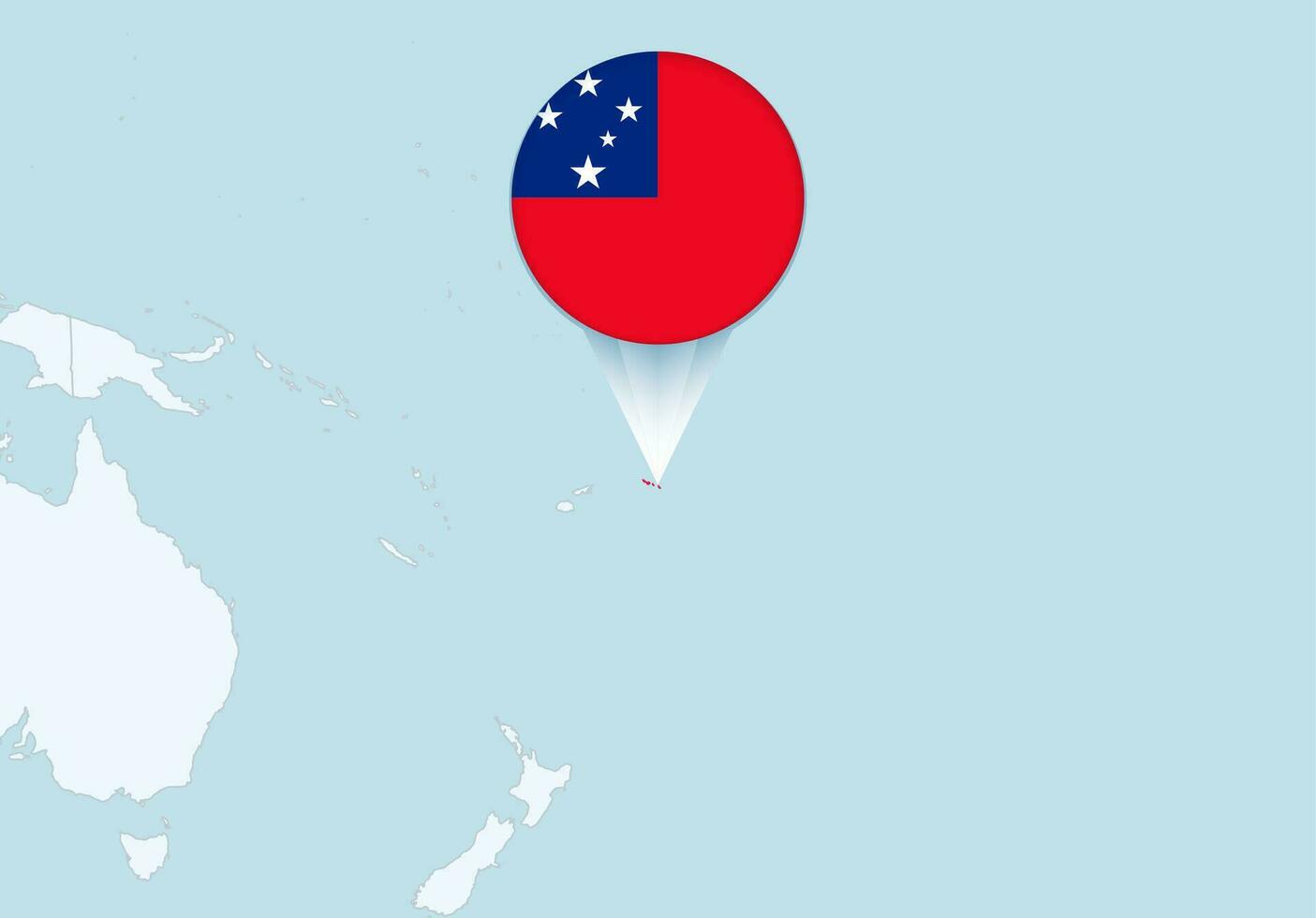 Oceanía con seleccionado Samoa mapa y Samoa bandera icono. vector