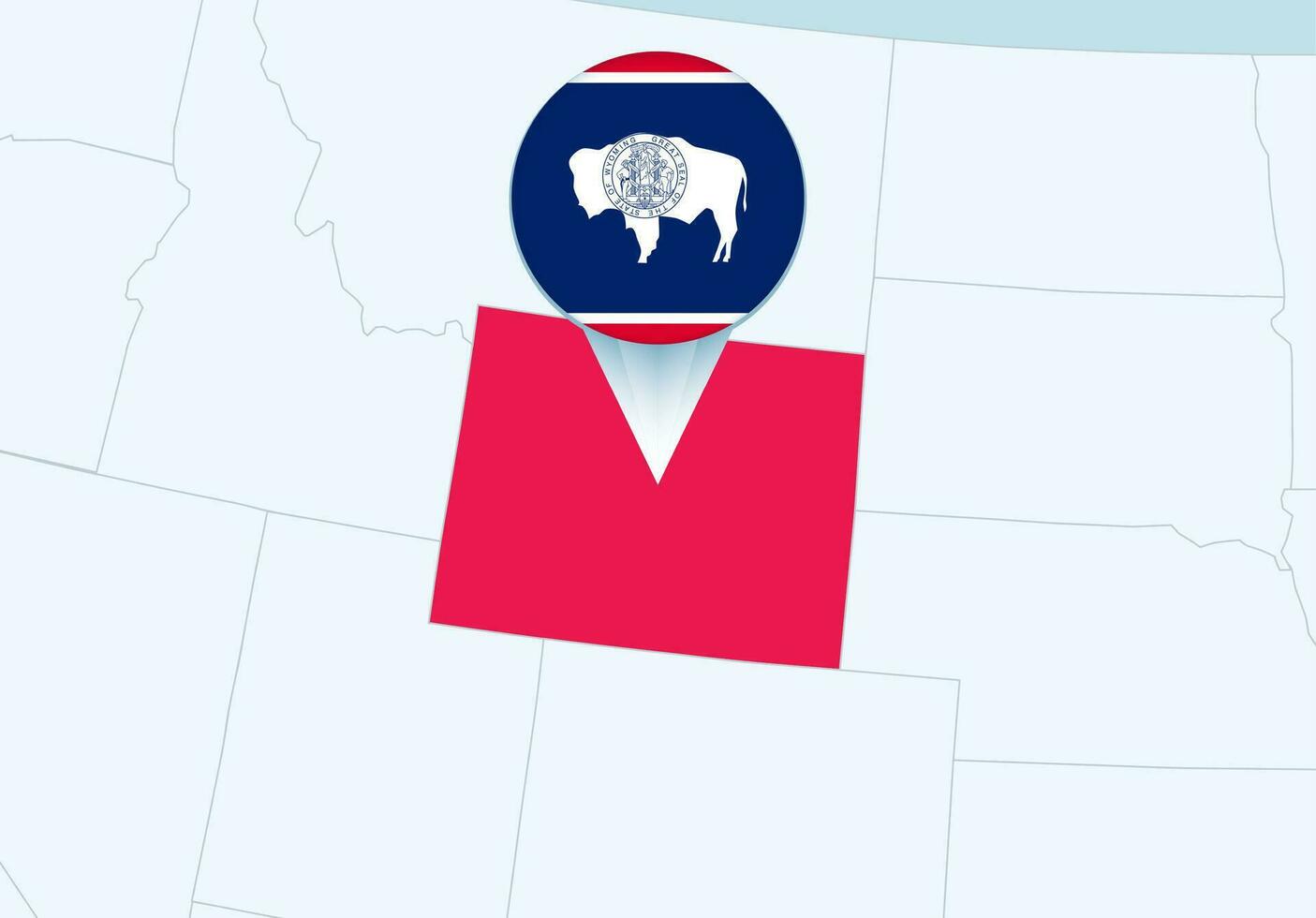 unido estados con seleccionado Wyoming mapa y Wyoming bandera icono. vector