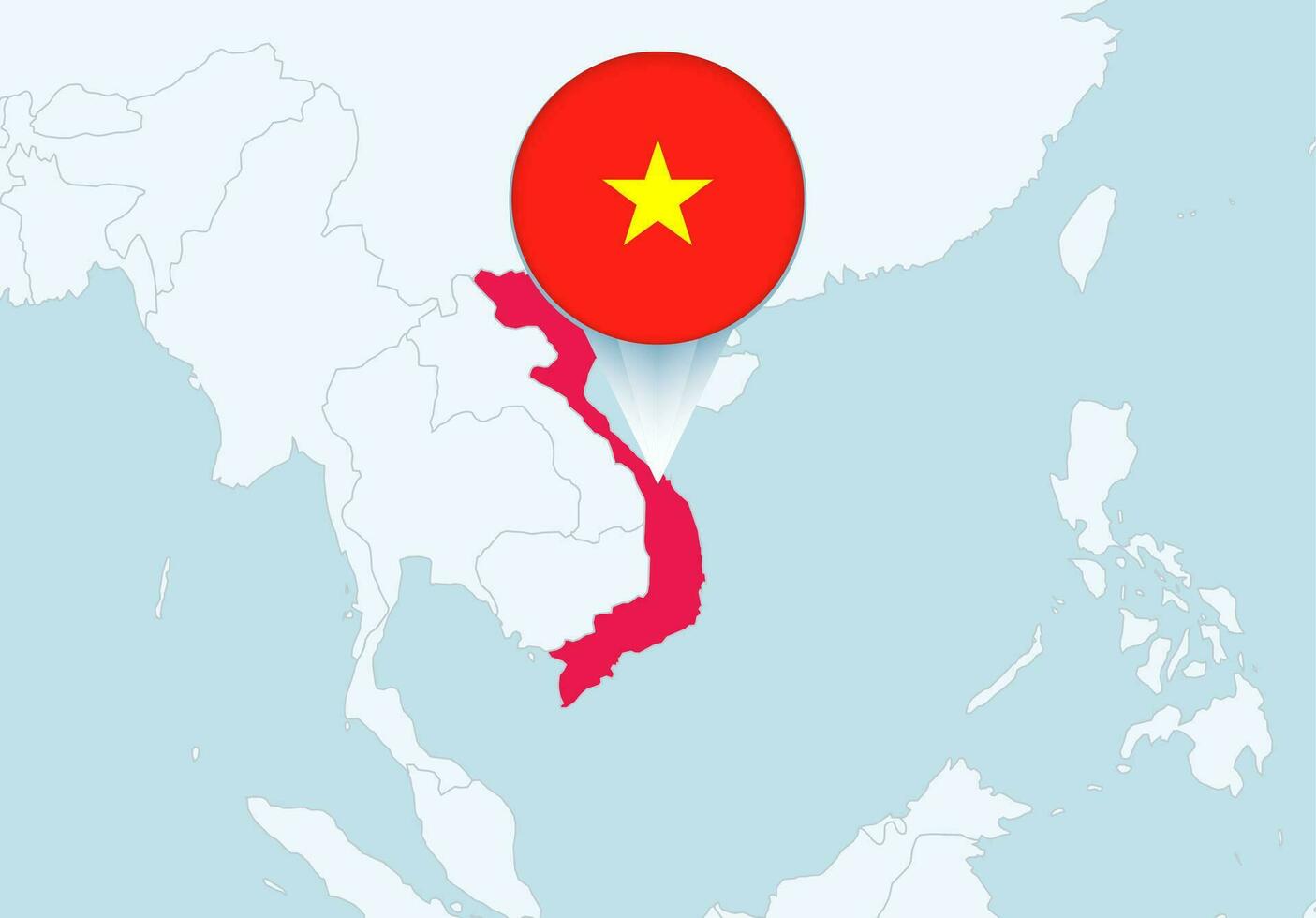 Asia con seleccionado Vietnam mapa y Vietnam bandera icono. vector