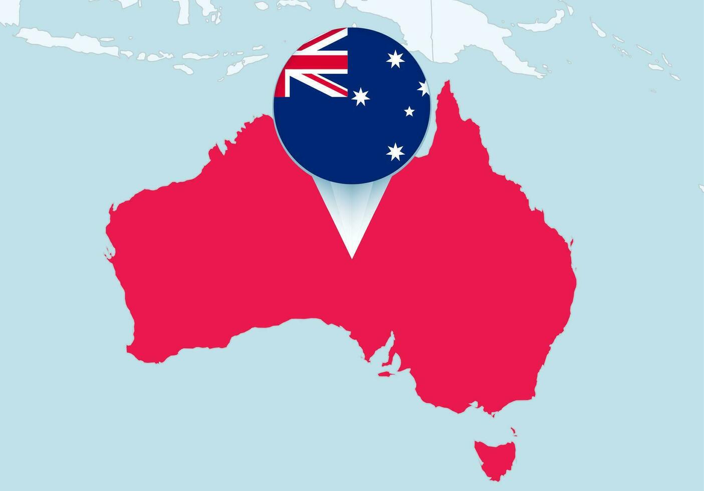 Oceanía con seleccionado Australia mapa y Australia bandera icono. vector