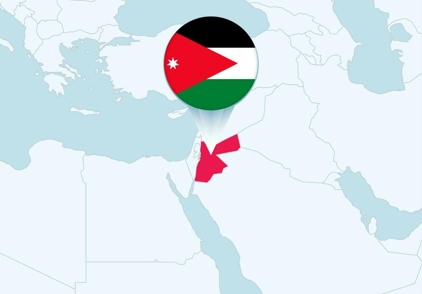 Asia with selected Jordan map and Jordan flag icon. vector