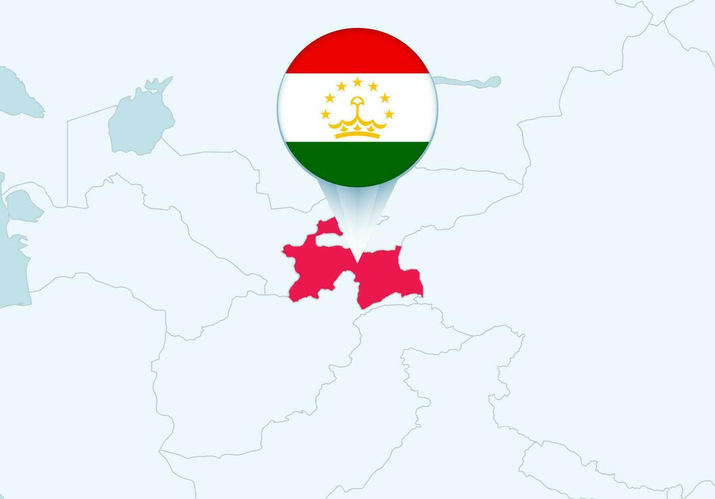 Asia with selected Tajikistan map and Tajikistan flag icon. vector