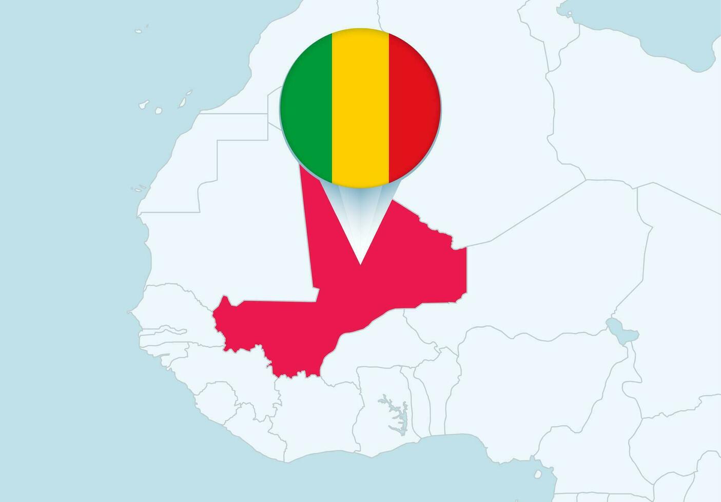 Africa with selected Mali map and Mali flag icon. vector