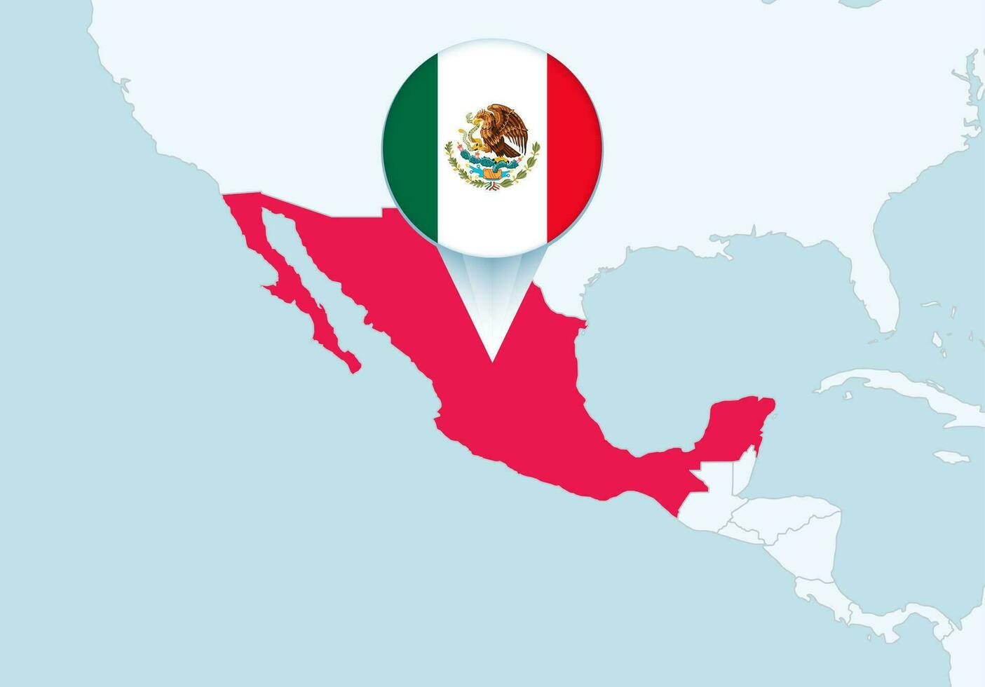 America with selected Mexico map and Mexico flag icon. vector