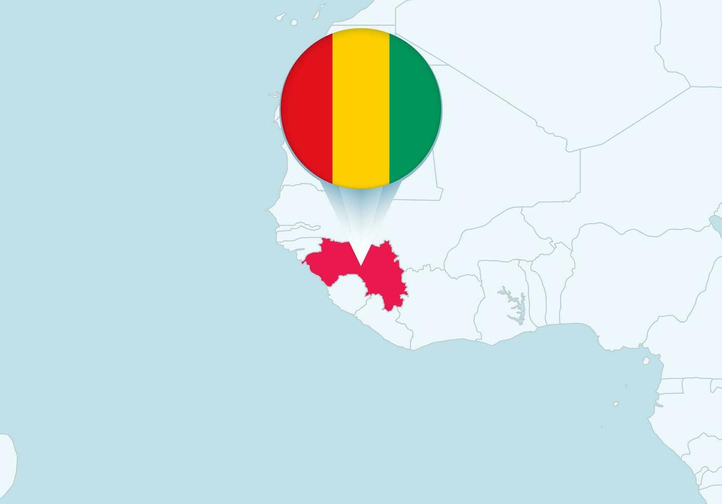 África con seleccionado Guinea mapa y Guinea bandera icono. vector