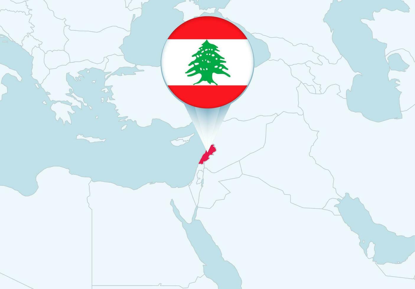 Asia con seleccionado Líbano mapa y Líbano bandera icono. vector