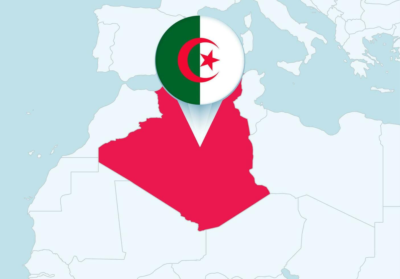 Africa with selected Algeria map and Algeria flag icon. vector