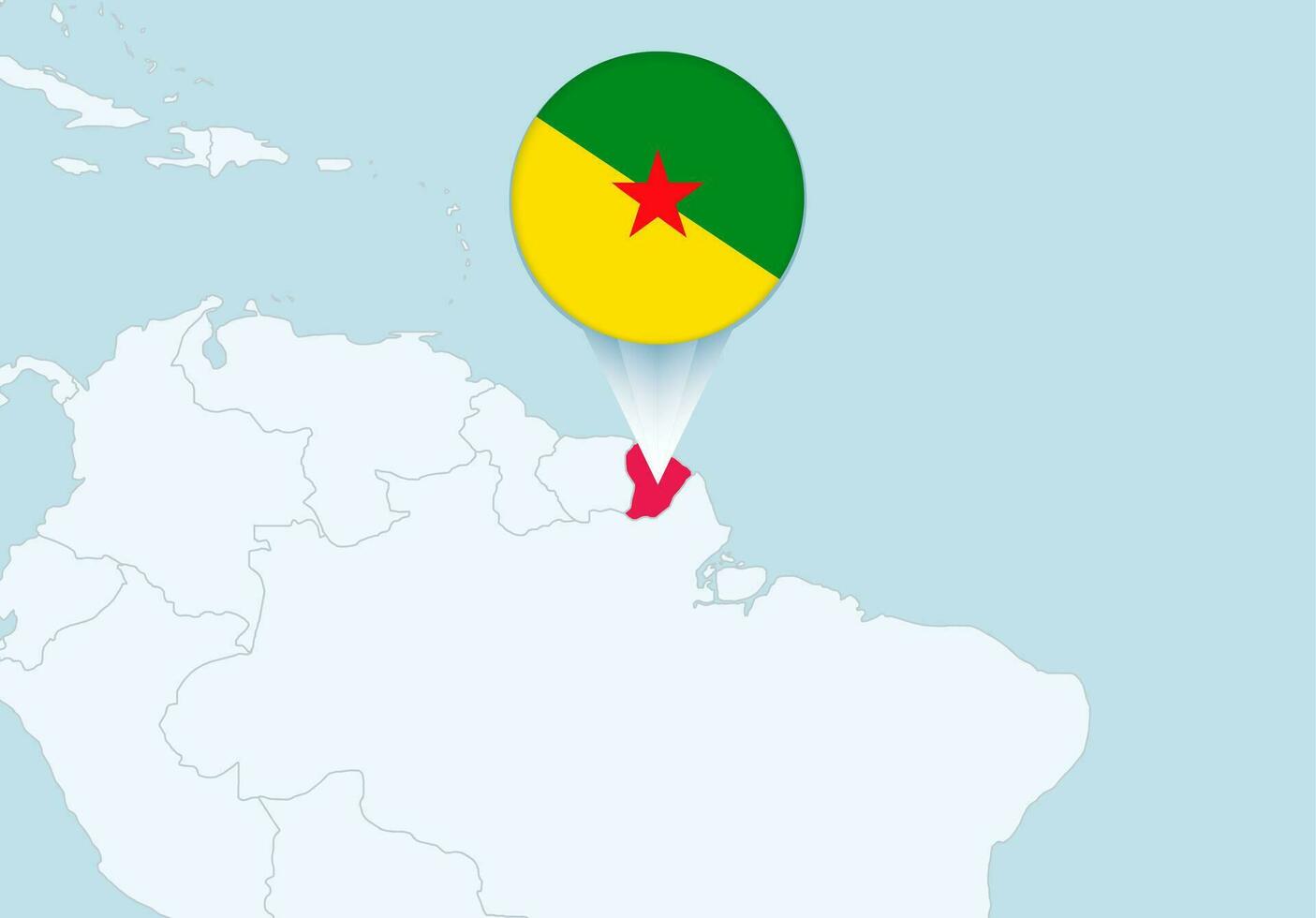 America con seleccionado francés Guayana mapa y francés Guayana bandera icono. vector
