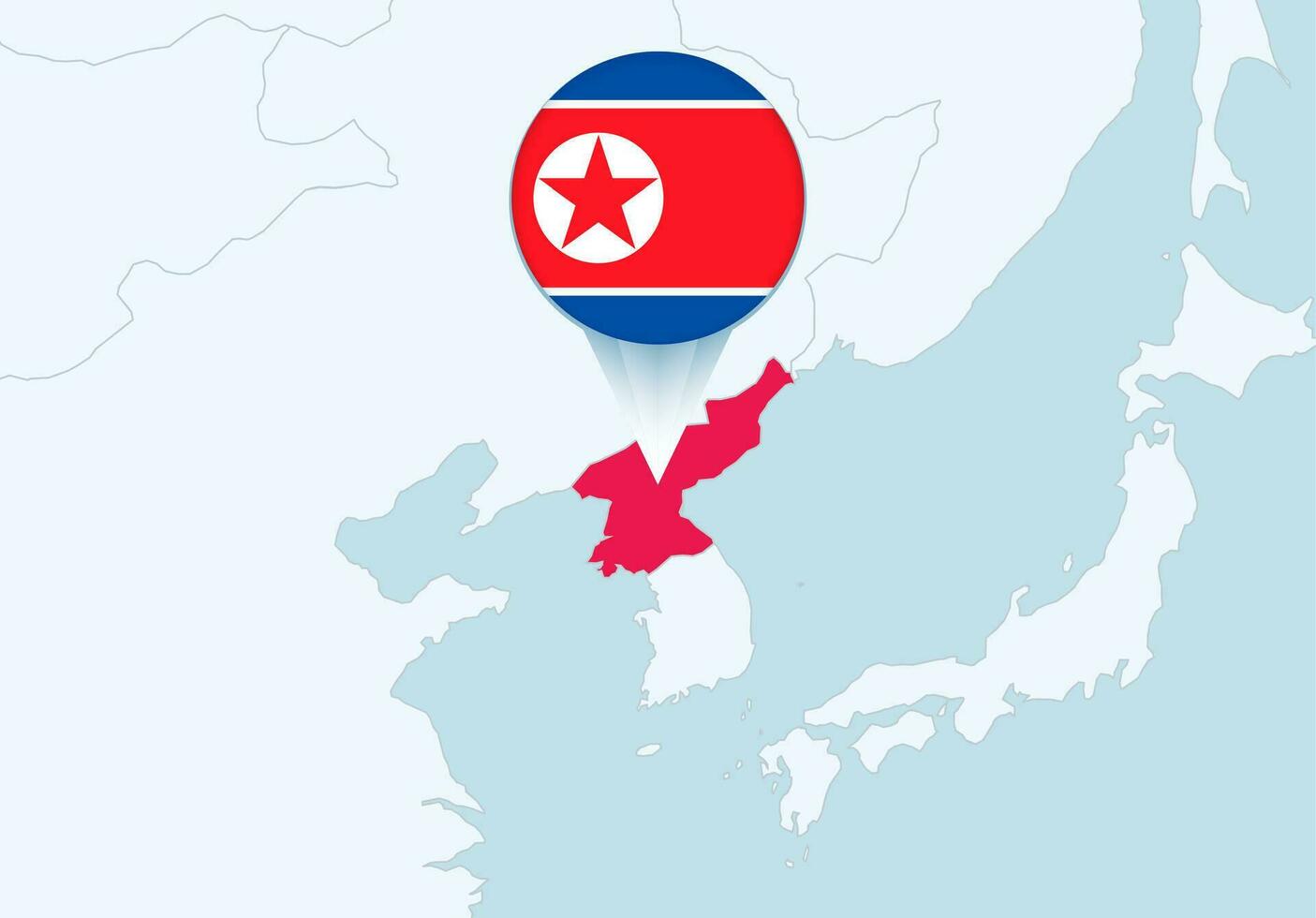 Asia con seleccionado norte Corea mapa y norte Corea bandera icono. vector