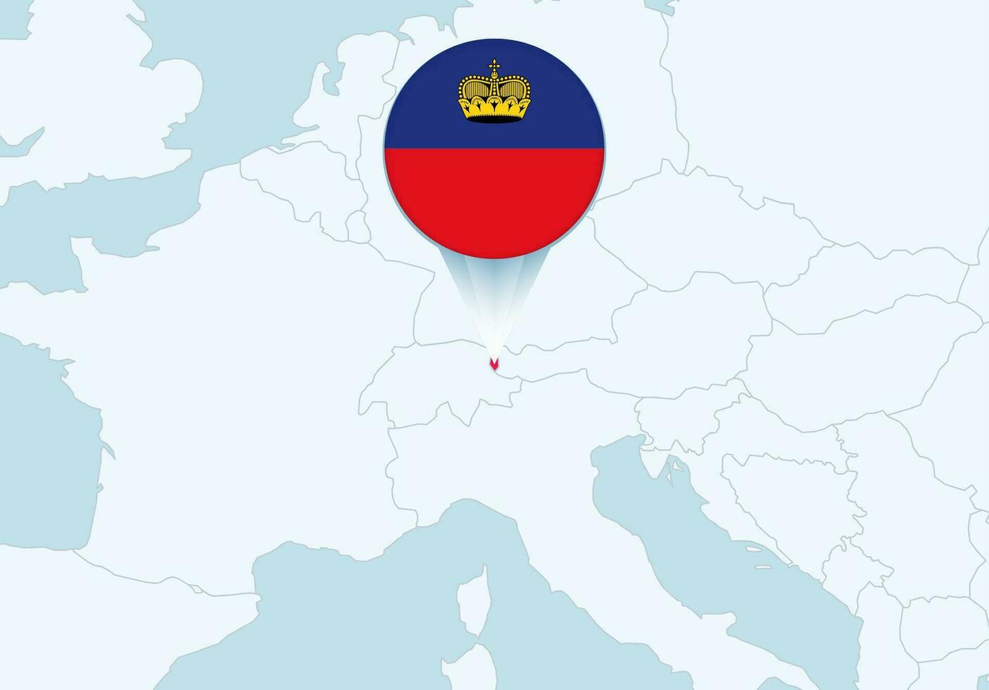 Europa con seleccionado Liechtenstein mapa y Liechtenstein bandera icono. vector