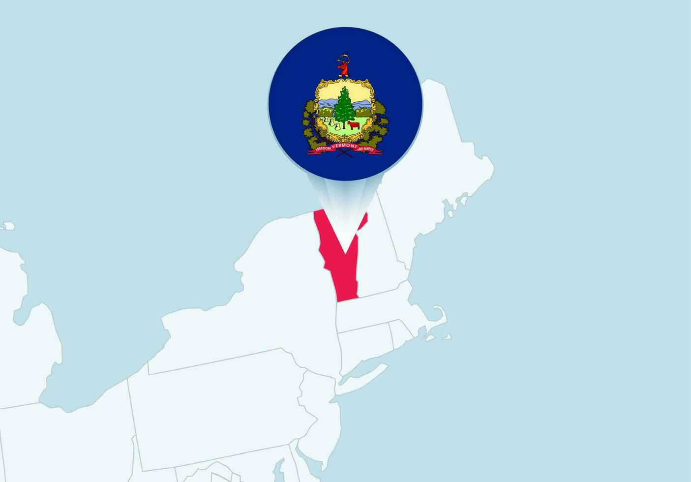 United States with selected Vermont map and Vermont flag icon. vector