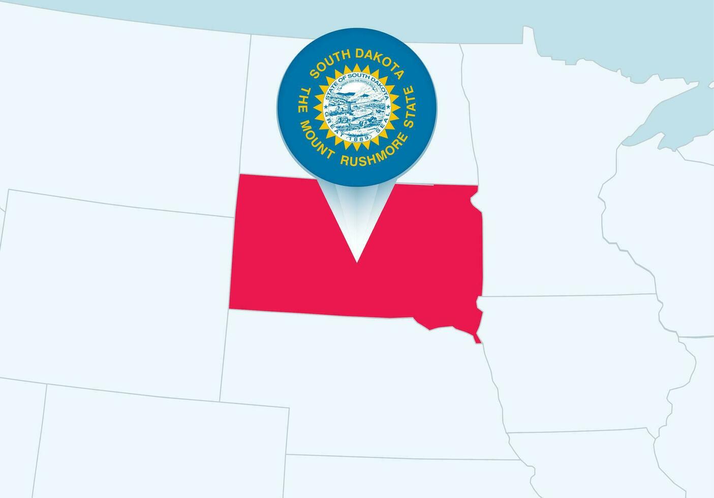 United States with selected South Dakota map and South Dakota flag icon. vector