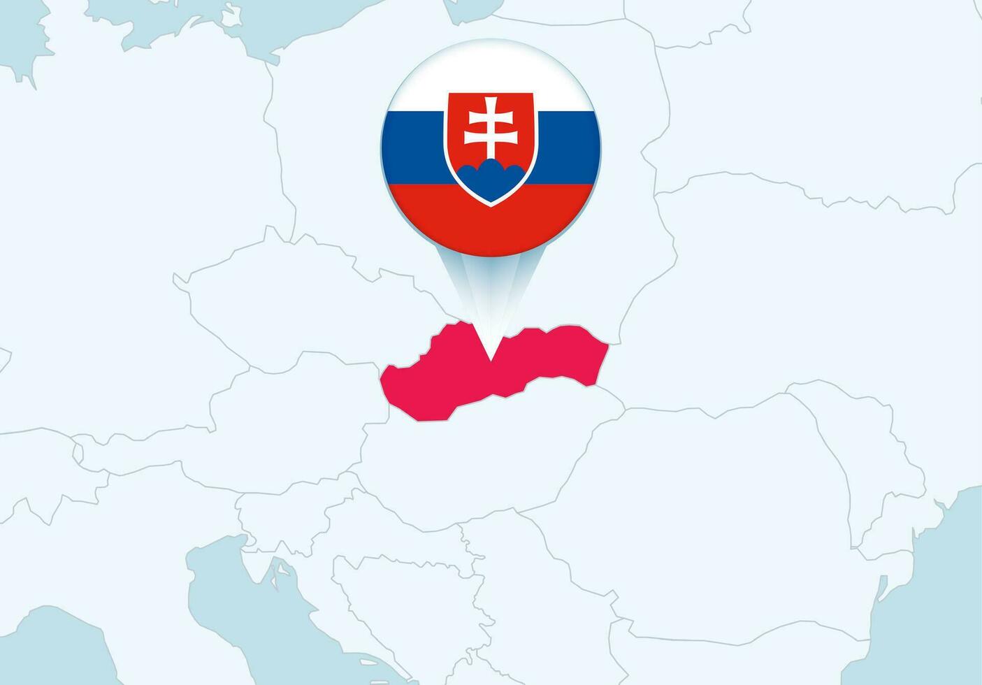 Europe with selected Slovakia map and Slovakia flag icon. vector