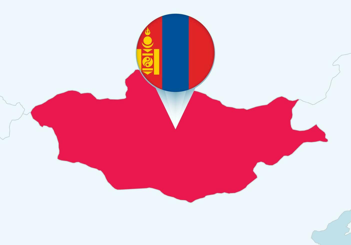 Asia with selected Mongolia map and Mongolia flag icon. vector