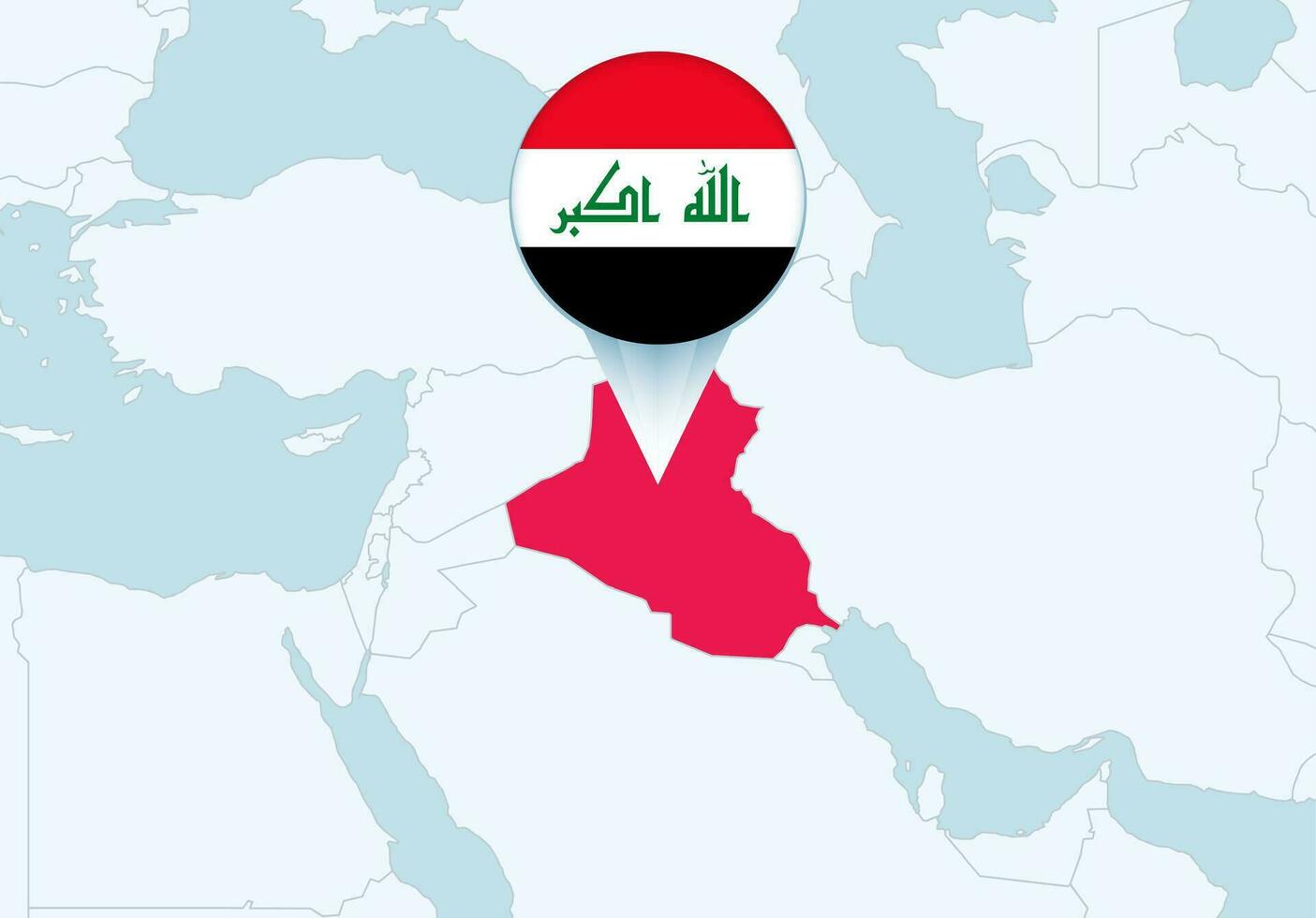 Asia con seleccionado Irak mapa y Irak bandera icono. vector