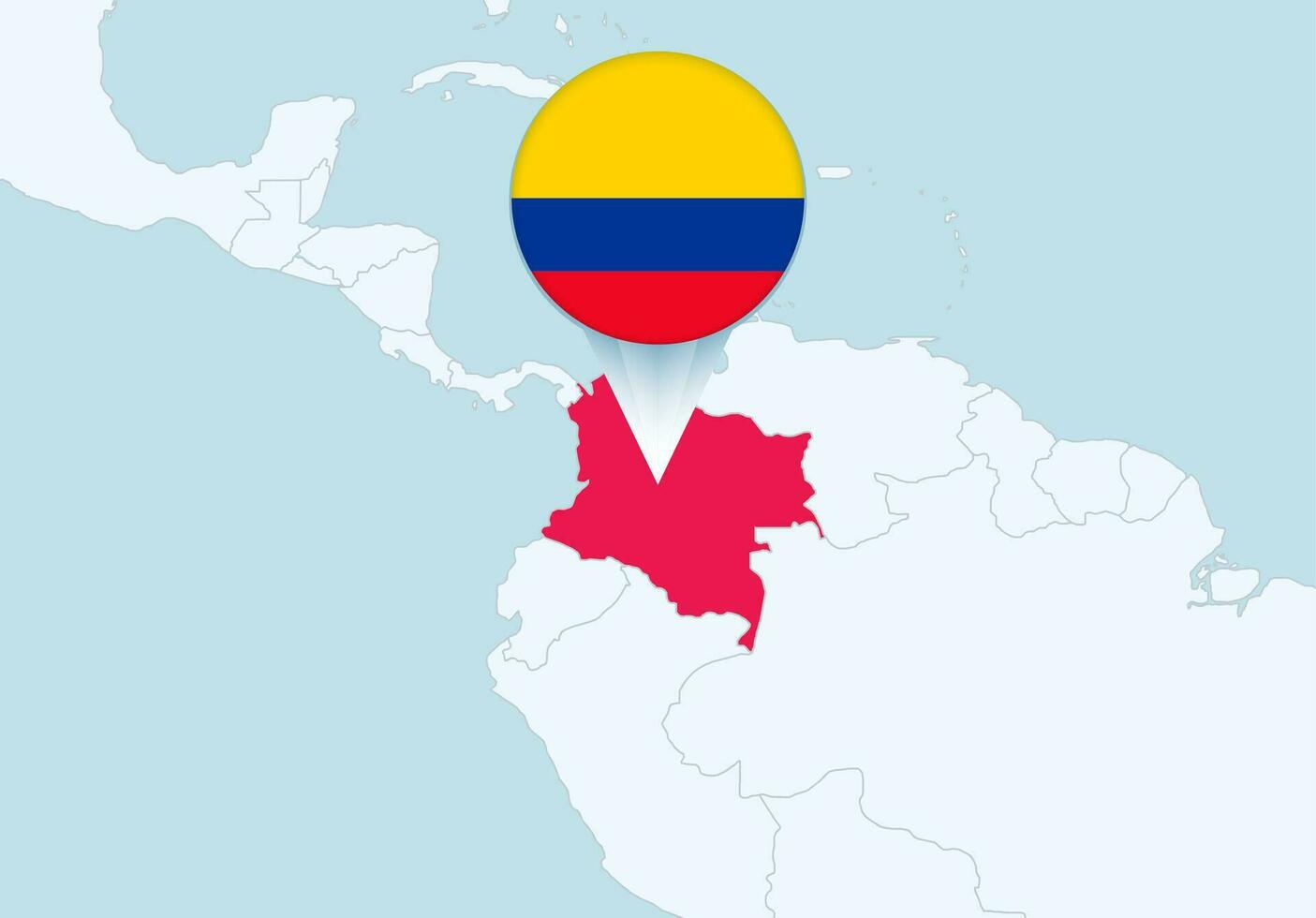 America with selected Colombia map and Colombia flag icon. vector